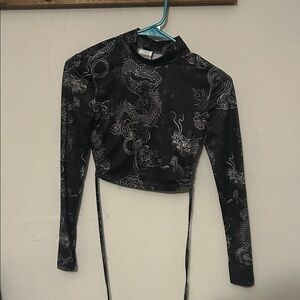 Black Dragon Print Long Sleeve Top
